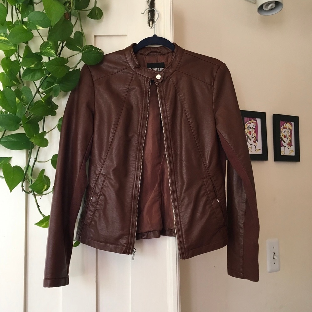 Express Cognac Brown Leather Jacket